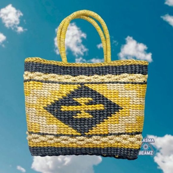 Handbags - Tribal Basket Bag Black Tan Yellow Made of Corn Husk